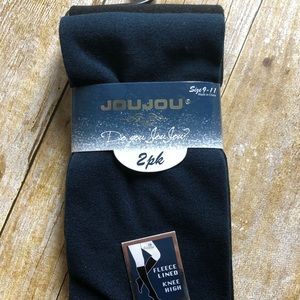 2 Pairs Fleece Lined Knee Highs Black & Navy NEW